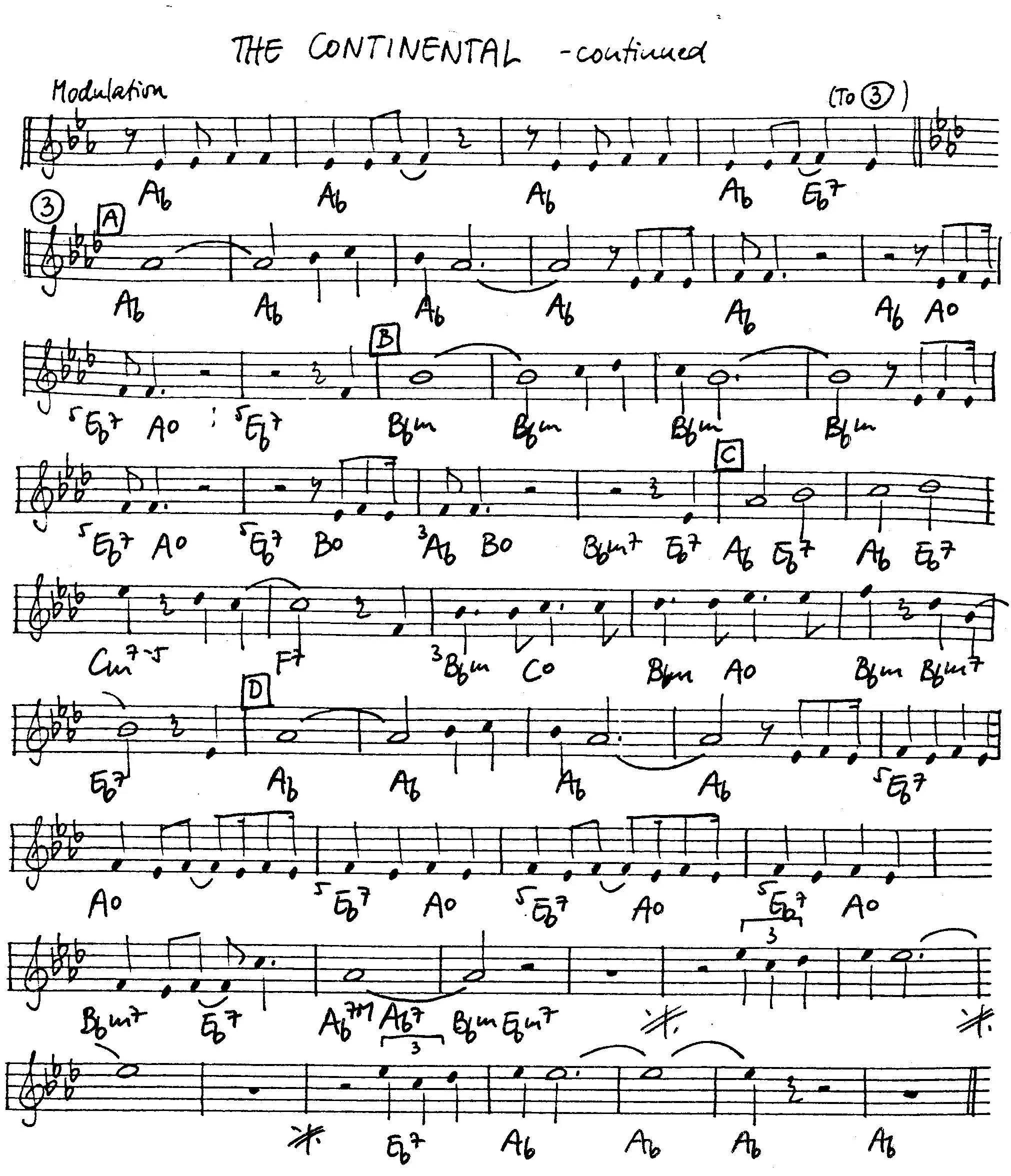 the continental 2 free jazz leadsheet - Courtesy of the Jungle Jazz Band
